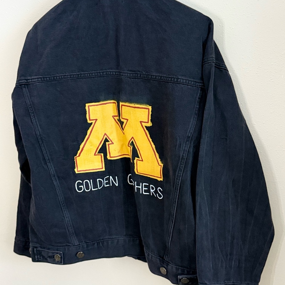 Minnesota Golden Gophers Hand Painted Denim Jacket Black Oversized Large - Picture 7 of 11